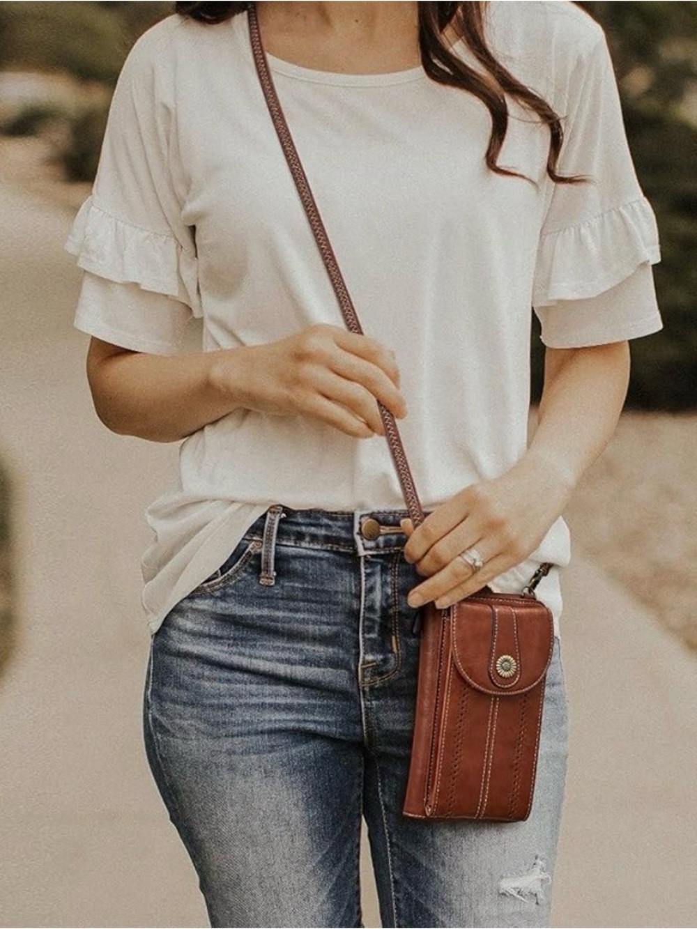 Classic Brown Vegan Leather Crossbody RFID Blocking Phone Bag and Wallet